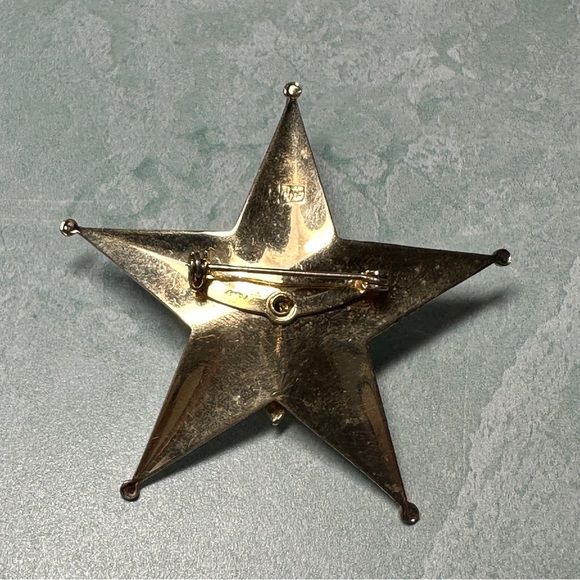 Coro Gold Tone Blue Enamel Star Shaped Crown Signed Large Pin Brooch - Picture 4 of 6